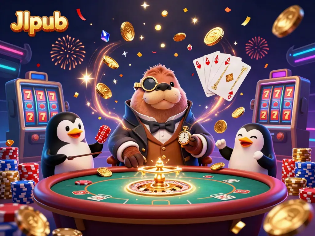 Engage with thrilling casino action featuring Jlpub at an underwater poker table with swirling gold and gems.