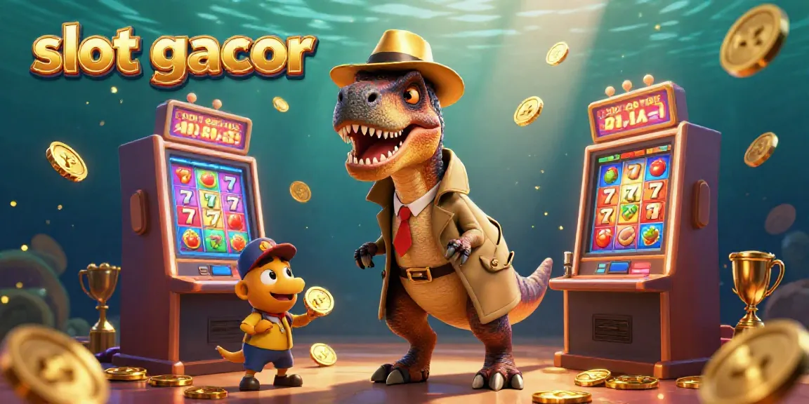 Experience thrilling gameplay at slot gacor with a velociraptor card counter at a vibrant slot machine.