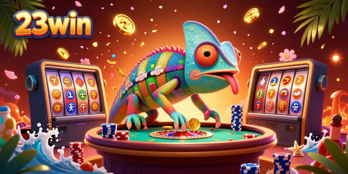 Experience the excitement of 23win with our vibrant chameleon casino owner in a bustling gaming scene.