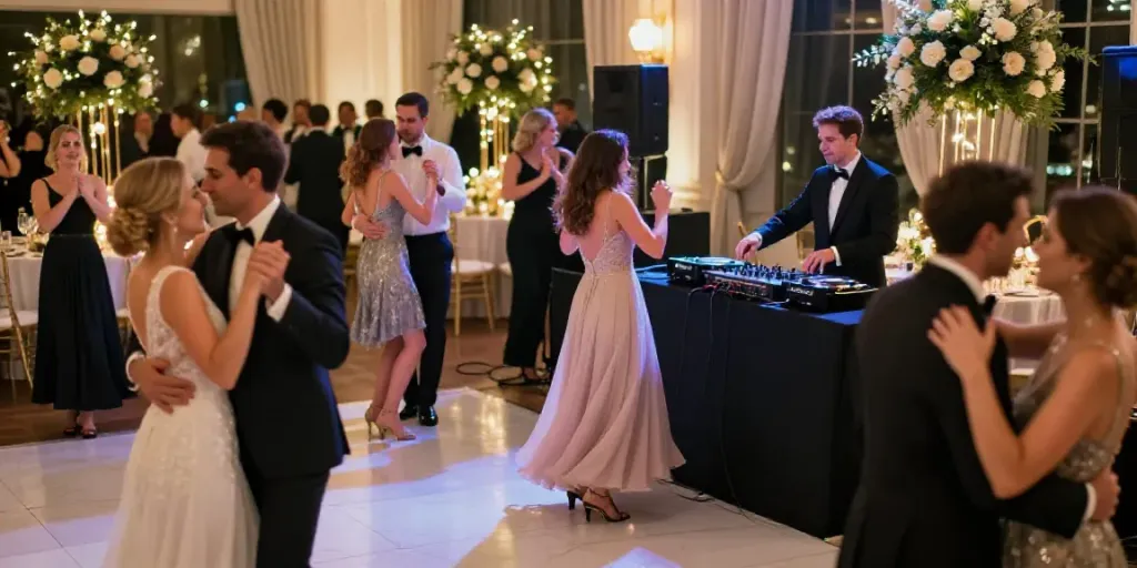 Exciting wedding DJ in Berlin Brandenburg setting the mood for dancing guests