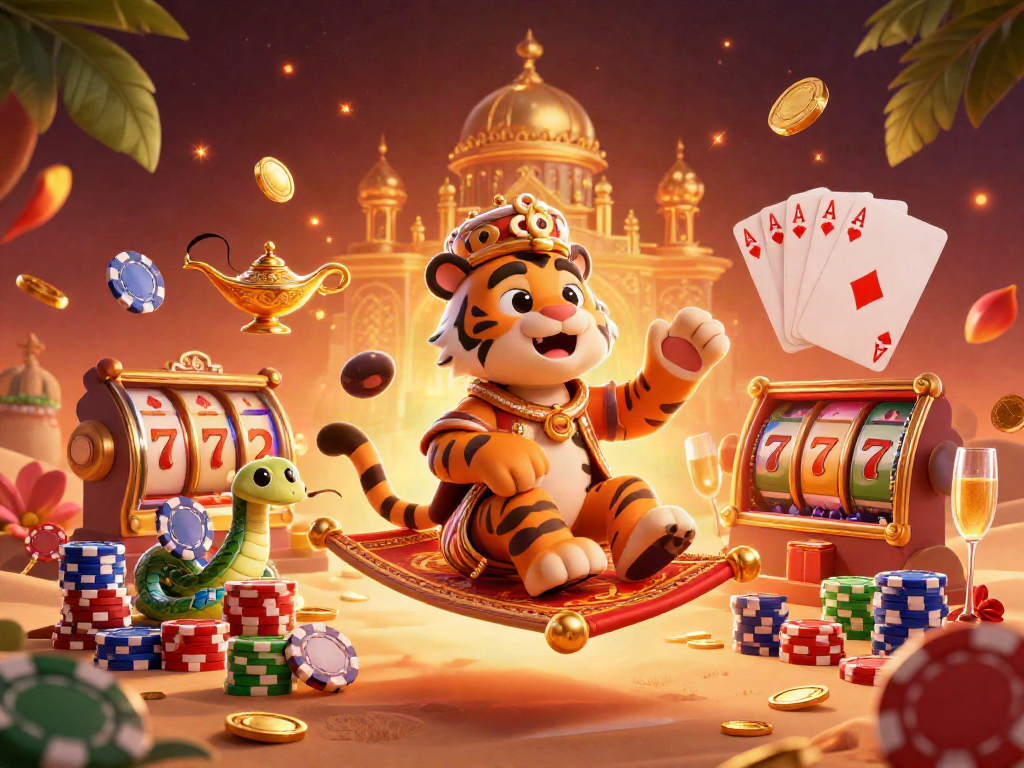 Experience thrilling gameplay with H13's lively casino atmosphere featuring a tiger sultan and gambling elements.