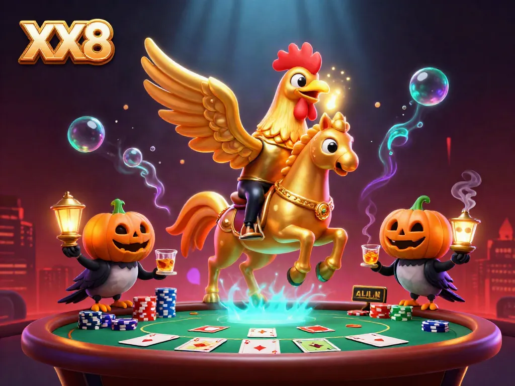Engage in thrilling poker action with the golden rooster at the midnight casino, represented by XX8.