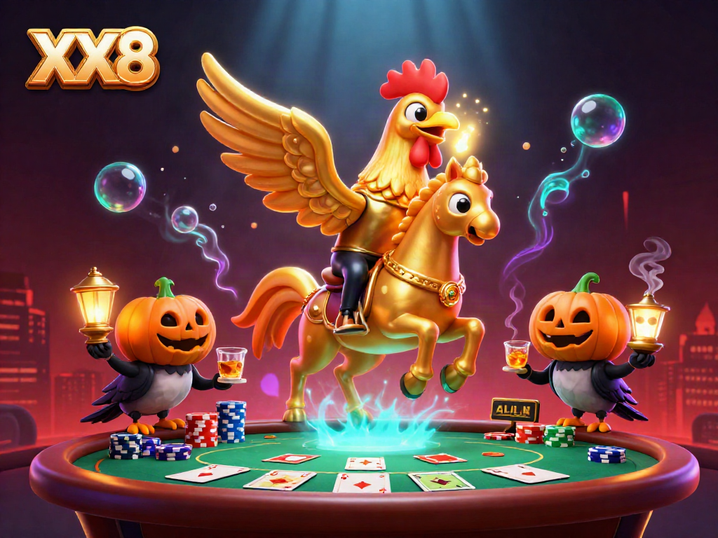 Engage in thrilling poker action with the golden rooster at the midnight casino, represented by XX8.