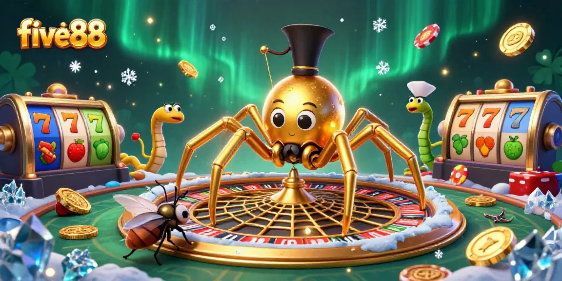 Experience dynamic casino action with five88's golden spider, nervously betting fly, and centipede croupier in vibrant 3D.