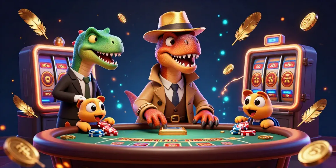 Permainan slot online di DENTOTO 17 dengan karakter 3D berwarna-warni dan elemen kasino yang mencolok.