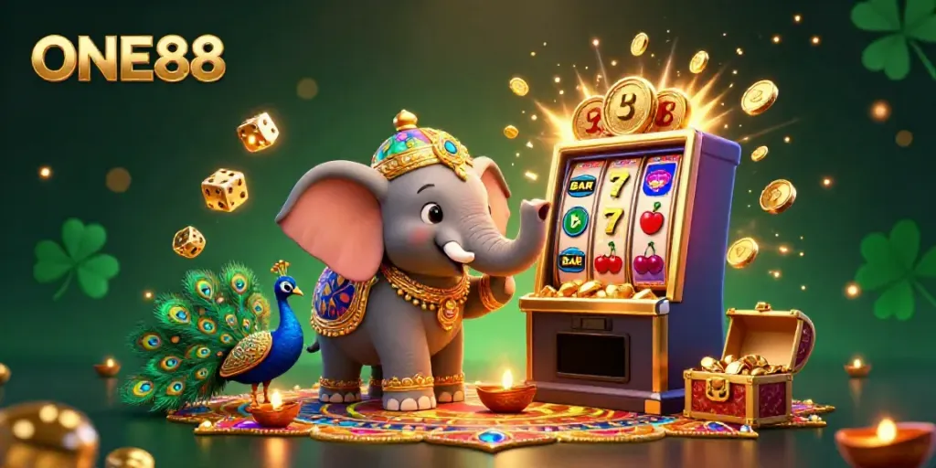 Engage in thrilling casino gaming with the ONE88 brand featuring a vibrant and colorful 3D illustration.