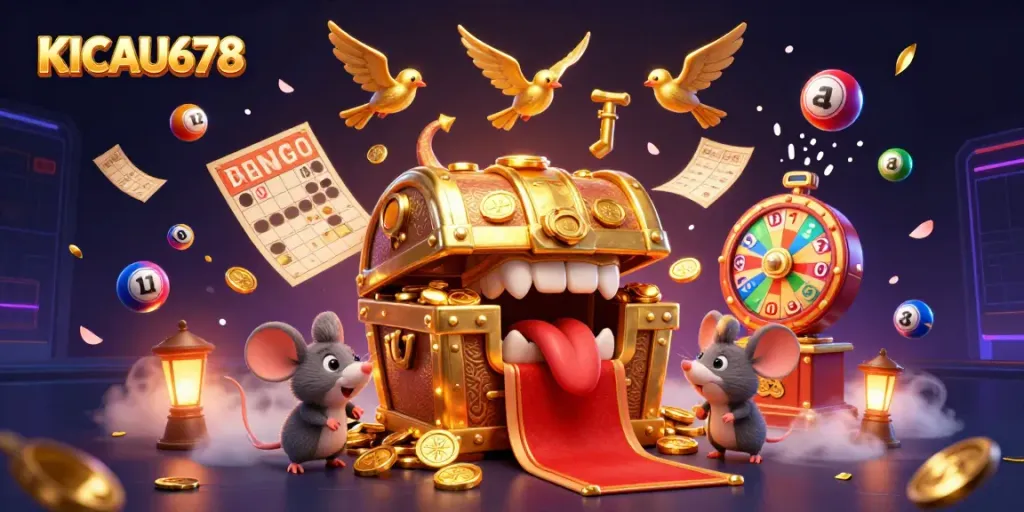 KICAU678 showcases an enchanting scene filled with colorful lottery elements and a whimsical treasure chest inviting adventurous players.