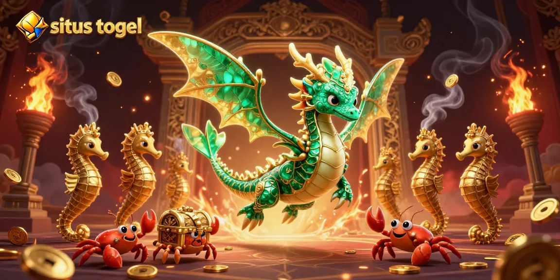 Engaging scene of situs togel gaming with a majestic sea dragon, royal seahorse, and treasure for bettors.