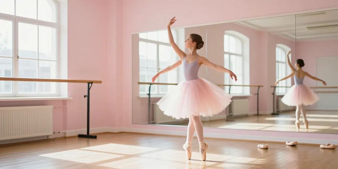 A young dancer in a pastel tutu practicing at a ballet studio, embodying the spirit of a tutu store.