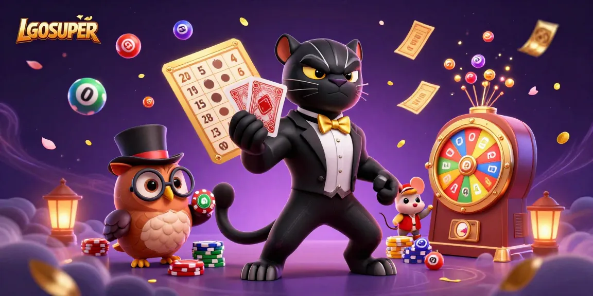 Experience thrilling gameplay with LGOSUPER's vibrant scene of cartoon characters engaging in a lively casino atmosphere.