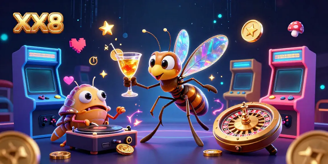 Engage with the lively XX8 casino scene featuring a unique mascot and jackpot elements.