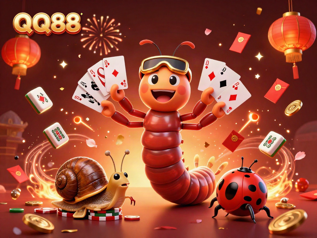 Experience the excitement of QQ88 with a vibrant scene featuring a millipede dealer and high-roller elements