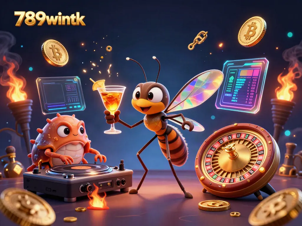 Engage in thrilling gaming at 789wintk with a vibrant casino scene filled with neon accents and exciting characters.