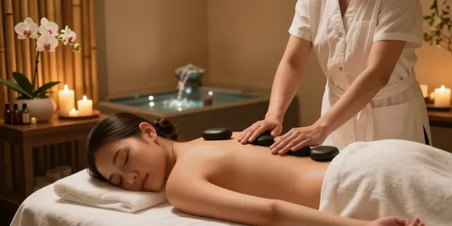 다낭 밤문화에서 평화로운 마사지 치료를 경험하는 고객의 모습입니다.