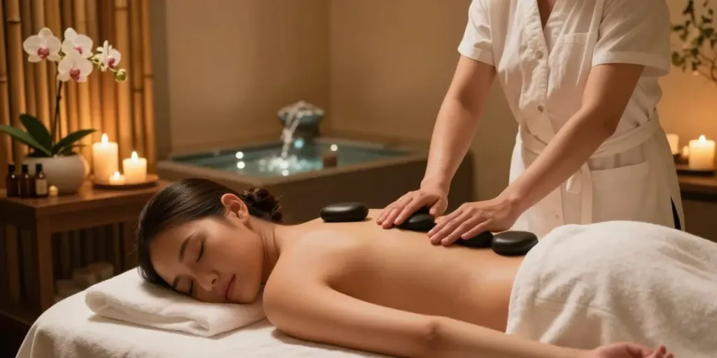 다낭 밤문화에서 평화로운 마사지 치료를 경험하는 고객의 모습입니다.