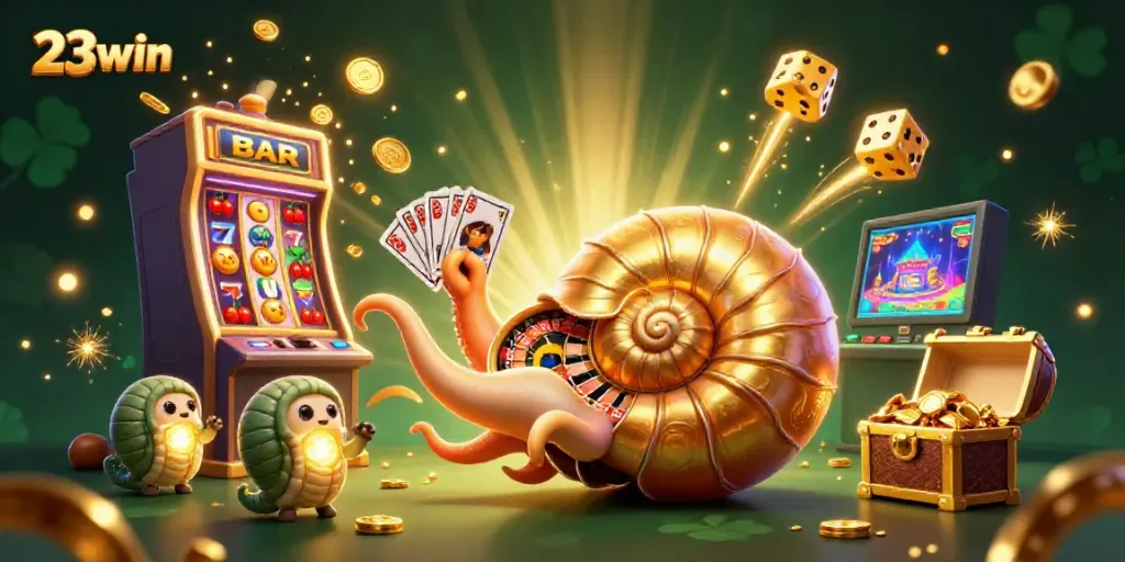 Cascading jackpots at 23win with a giant nautilus roulette wheel, irresistible game excitement awaits.