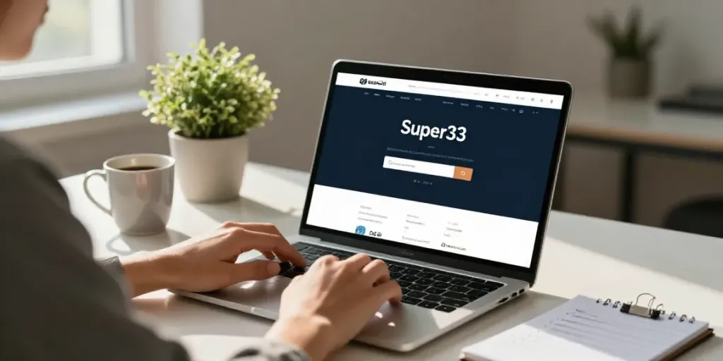 Engaged user practicing Super33 login at a modern home office.