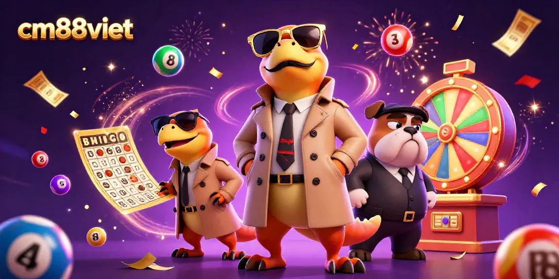 Engage with cm88viet's vibrant casino scene featuring playful raptors and dynamic lottery elements.