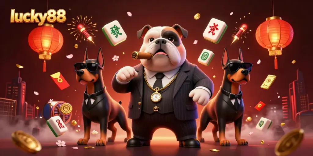 Engage with lucky88 slot game ambiance featuring dynamic mafia characters and casino elements.