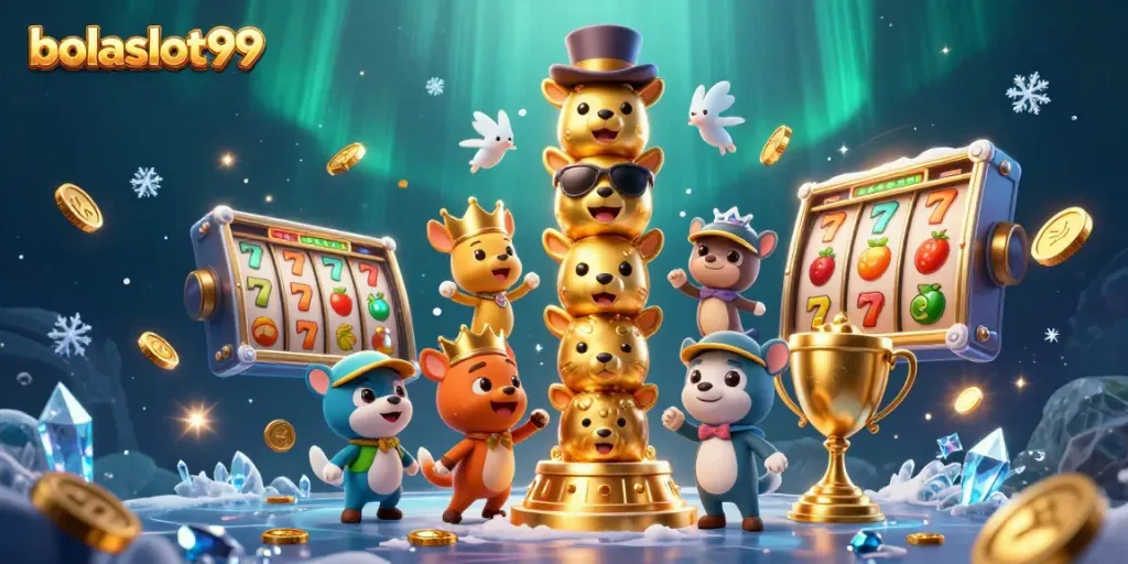 Bolaslot99 engaging players with dynamic 3D slot games featuring golden totem pole and lucky symbols.