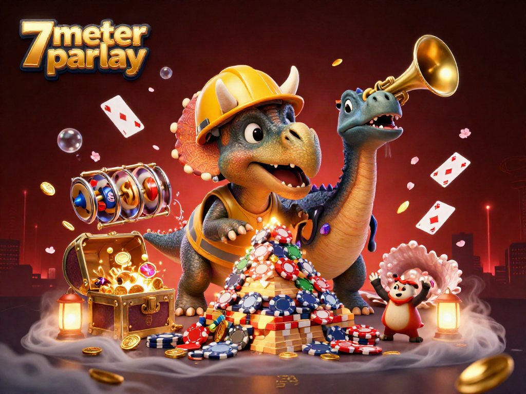 Engage in thrilling 7meter parlay gaming with colorful illustrations of poker chips and vibrant casino elements.