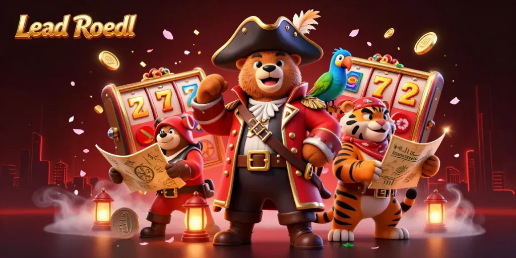 Engage in thrilling gameplay with Lead Roedl's vibrant casino scene featuring dynamic characters and symbols.