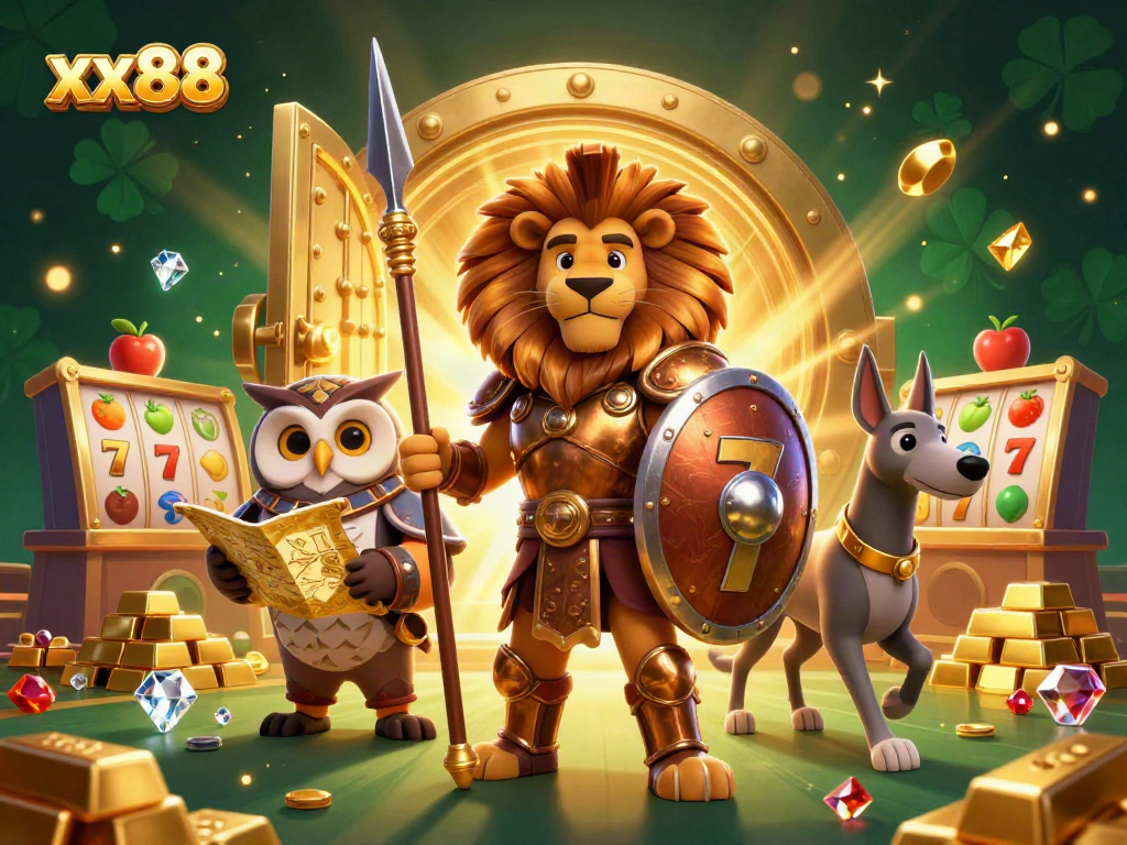 Engage in top-notch casino action with xx88 featuring a Spartan lion, an owl strategist, and a greyhound messenger.