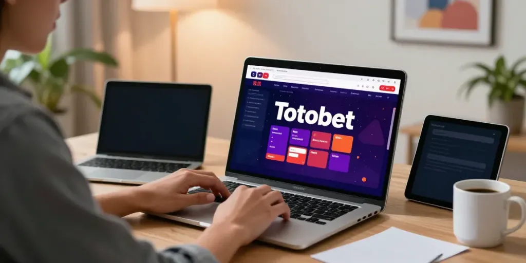 Engaging online betting experience with Totobet interface in modern home office.