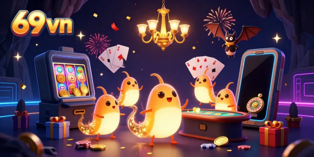 Experience thrilling gameplay with 69 vn in a vibrant cave casino illuminated by bioluminescent glowworms.