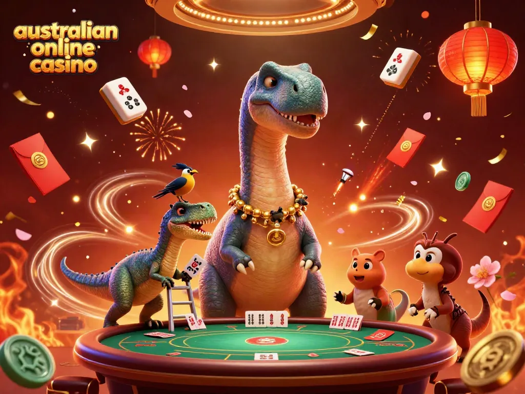 Experience the thrill of playing at an australian online casino featured in a vibrant 3D illustration.