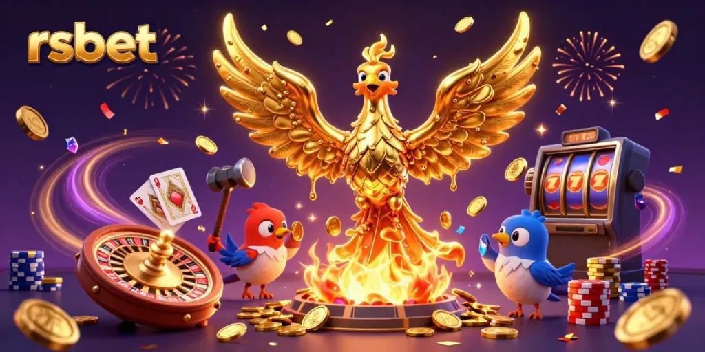 Experience exciting gameplay with rsbet, featuring a golden phoenix and vibrant casino elements.
