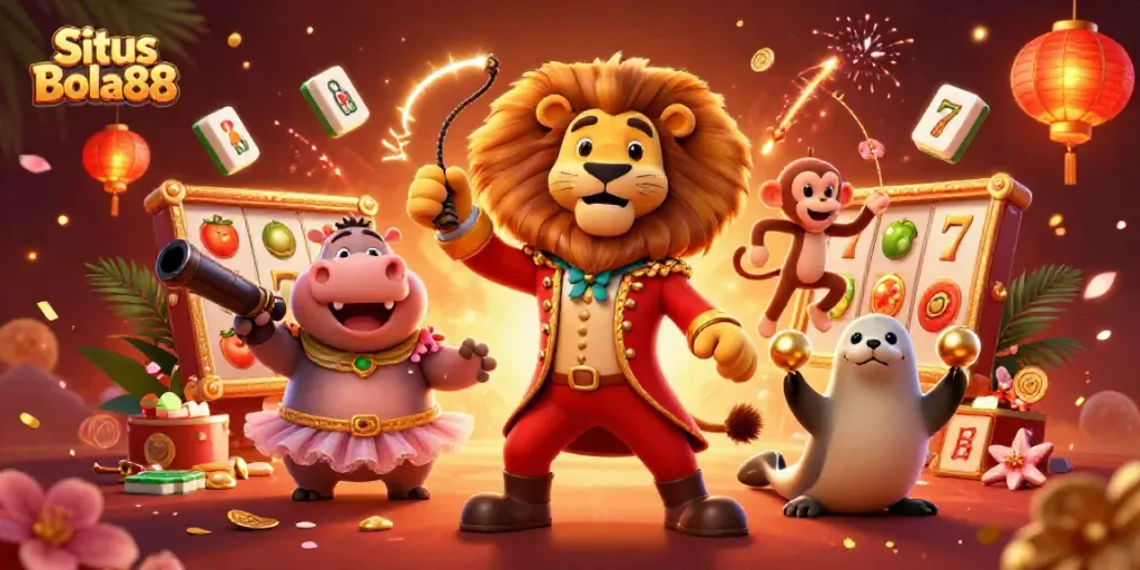 Experience the excitement of Situs Bola88 with vibrant 3D characters and slot reels in action.