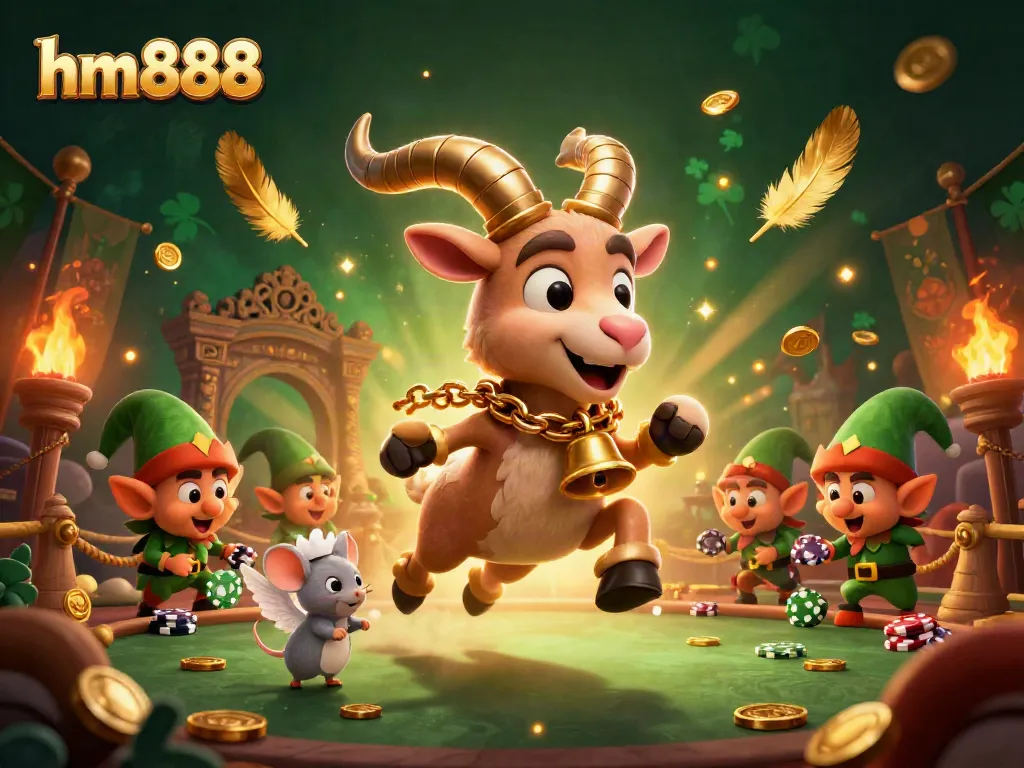Experience the thrilling casino adventure with hm888, featuring a spooky Krampus goat and mischievous elves.
