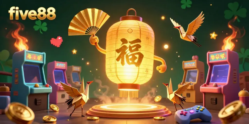 Experience the excitement at five88 with vibrant golden gaming spirits and dynamic arcade features.