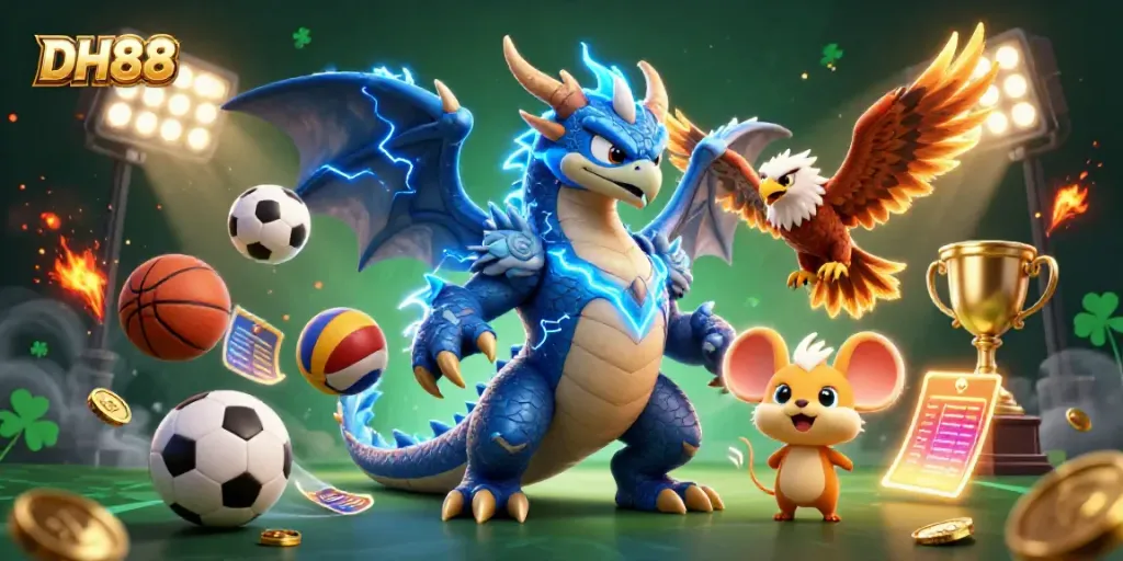 Experience thrilling gameplay with DH88, illustrated by dynamic characters and rich casino elements.