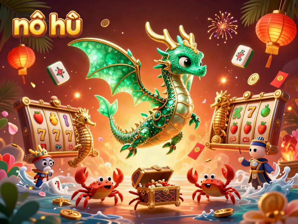 Experience thrilling nổ hũ action with vibrant sea dragon and treasure elements in a rich casino scene.