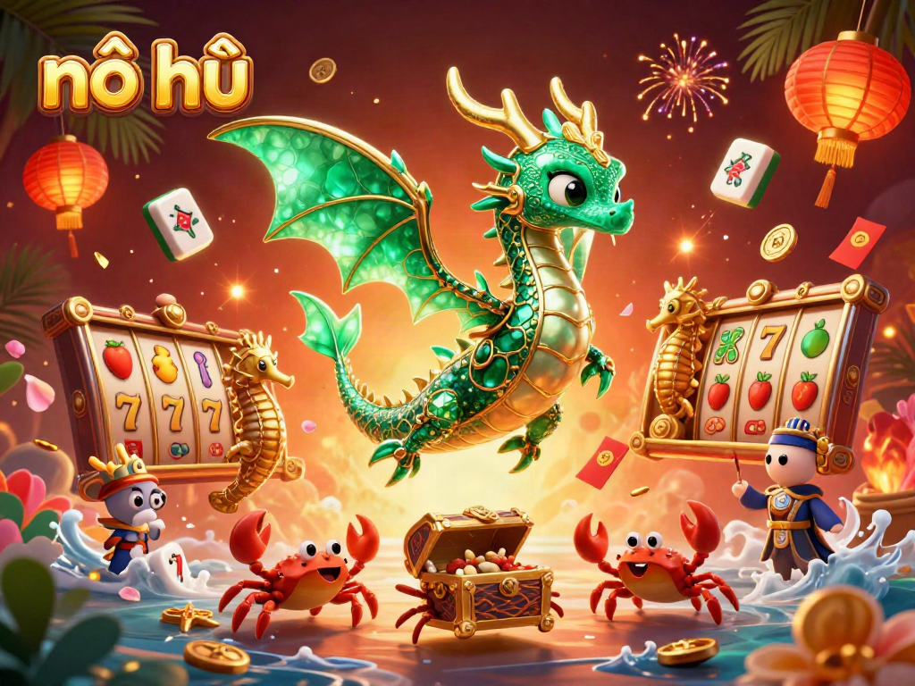 Experience thrilling nổ hũ action with vibrant sea dragon and treasure elements in a rich casino scene.