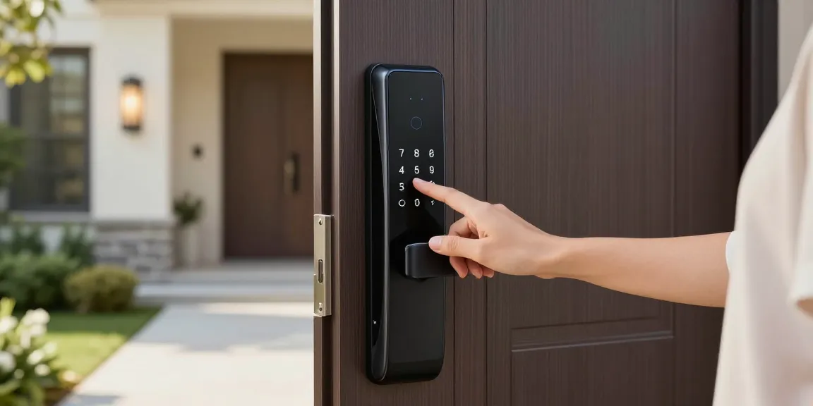 Smart lock installation at a stylish door showcasing modern access technology.