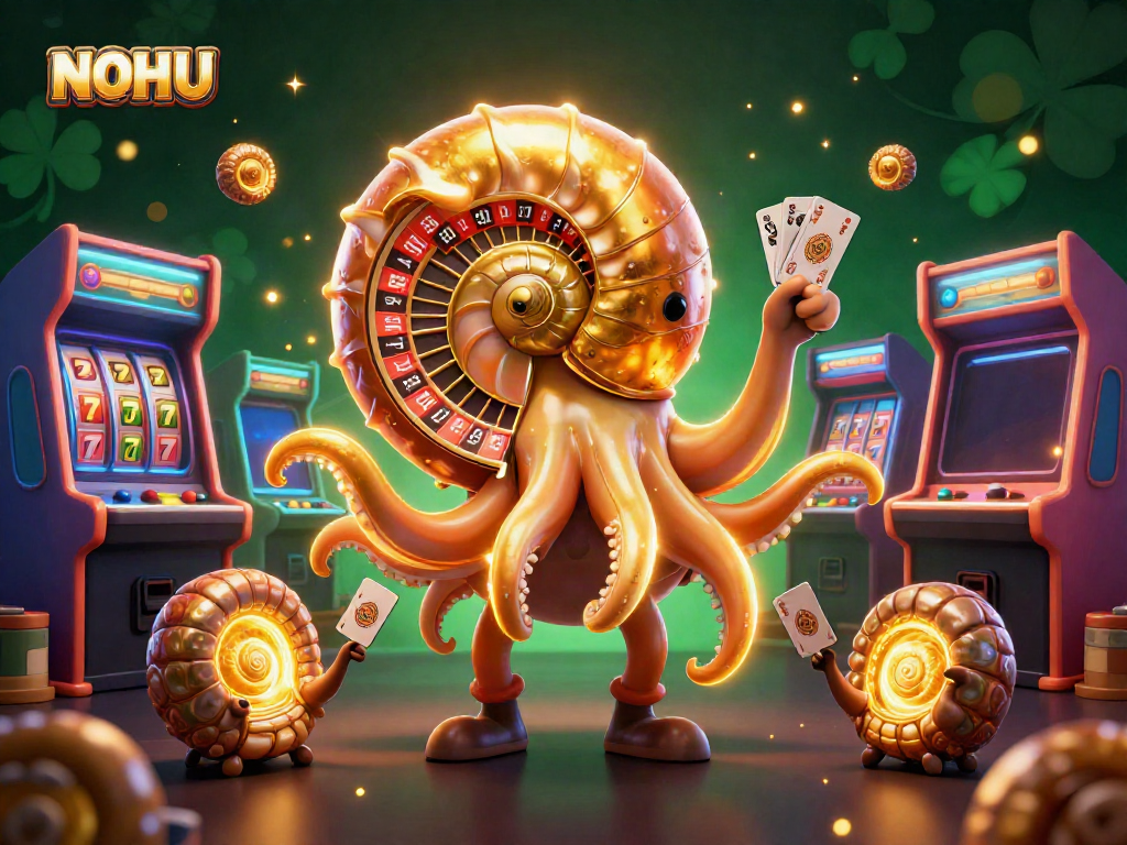 Experience excitement with NOHU's vibrant casino gameplay, featuring a nautilus roulette wheel and colorful slot themes.