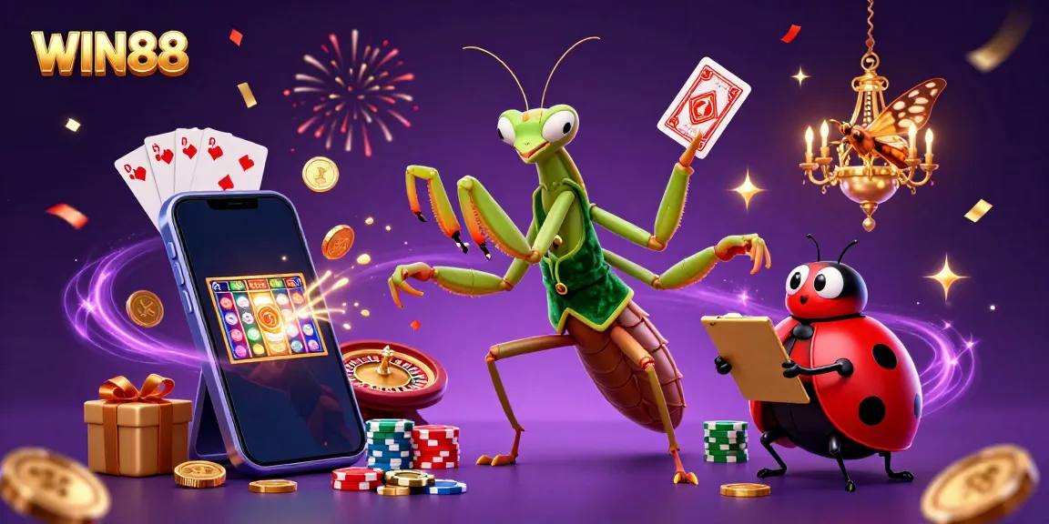 Experience the excitement of WIN88 with a vibrant 3D casino scene featuring unique characters and games.