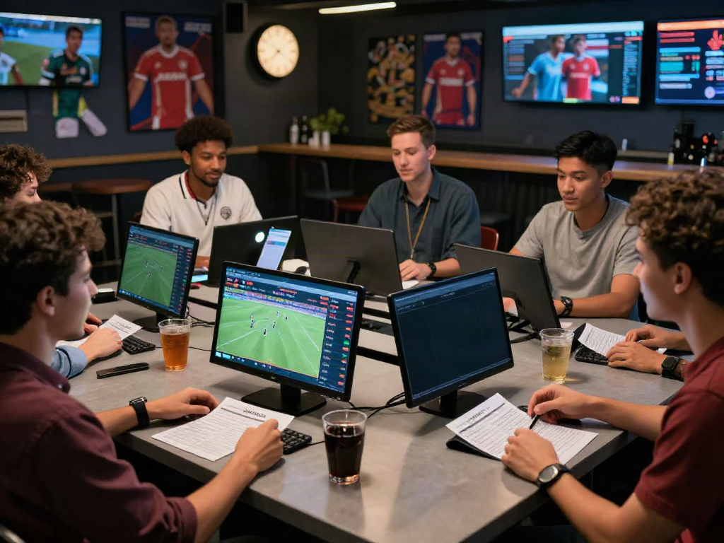 Fans engaging in high-stakes betting on WWBOLA, surrounded by soccer match displays and betting slips.