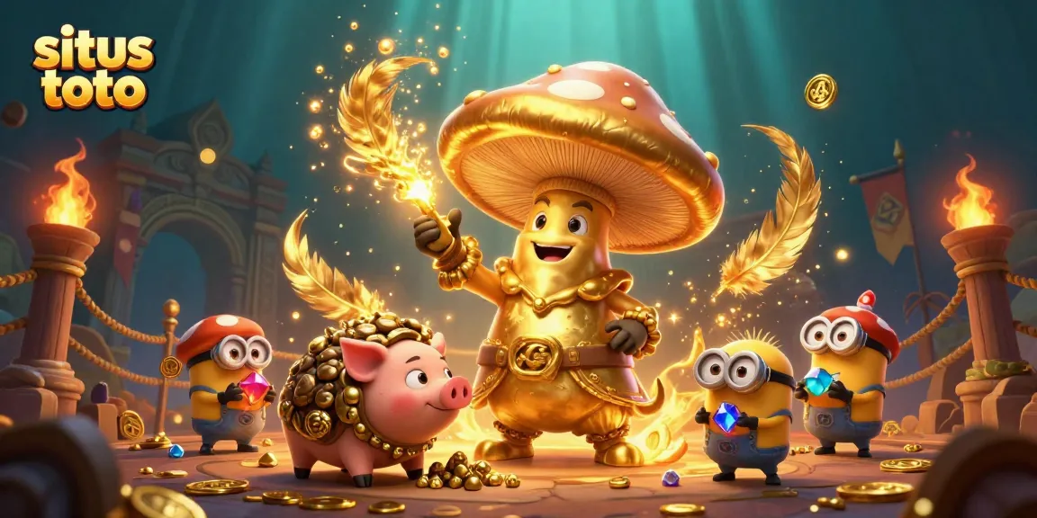 Engage in situs toto gaming with a magical wizard and treasure-hunting pig in an enchanting casino scene.