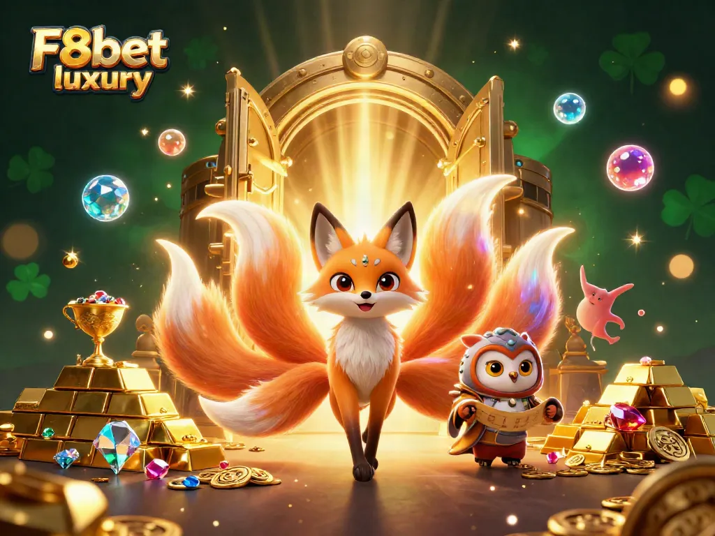 Experience vibrant gaming with F8bet luxury in an enchanting 3D illustration, illuminating the thrill of online casinos.