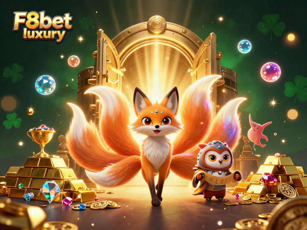 Experience vibrant gaming with F8bet luxury in an enchanting 3D illustration, illuminating the thrill of online casinos.