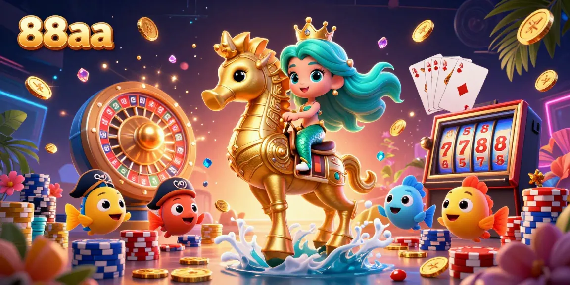 Engage with the vibrant casino adventure of 88aa featuring a mermaid princess and colorful characters.