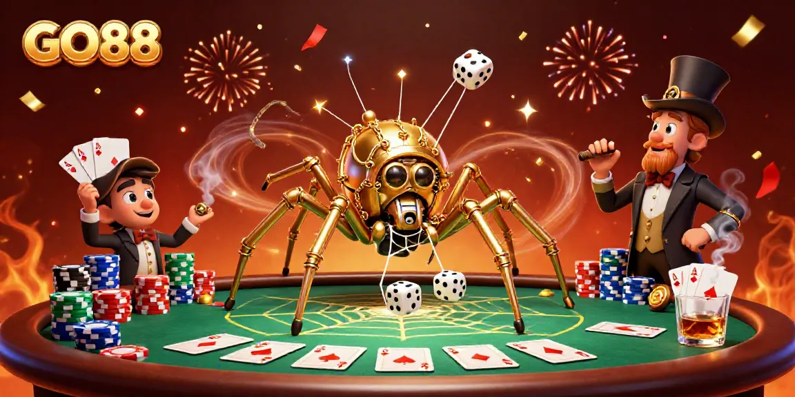 Experience GO88 excitement with a vibrant 3D casino scene filled with games, players, and dazzling elements.
